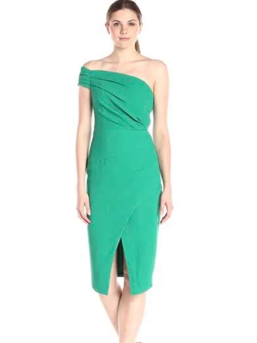 Black Halo Emerald One-Shoulder Midi Dress